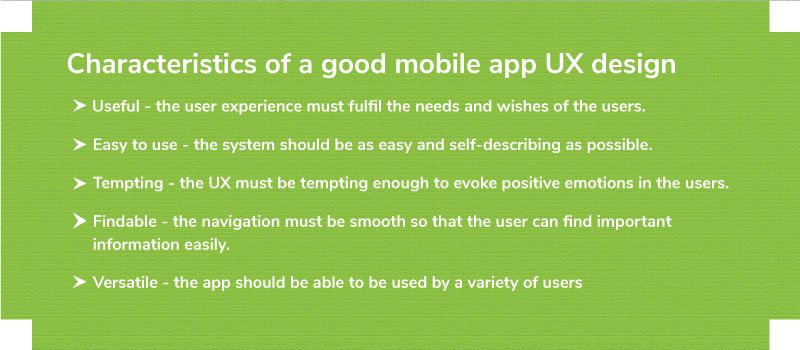 UI/UX characteristics in Mobile App Design