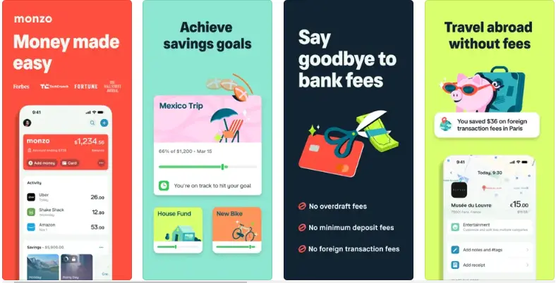 Monzo mobile banking app 